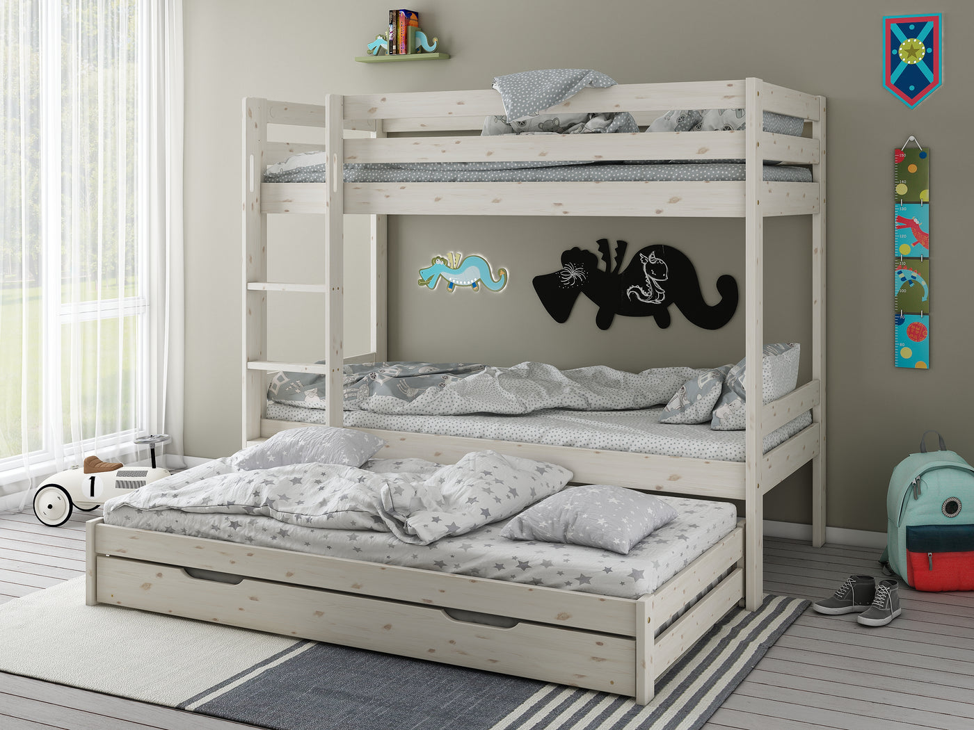 מיטת קומותיים עם שתי מיטות חבר | דגם עדי - מיטות קומותיים